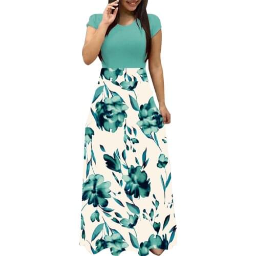 Plus Size Boho Dresses Women Floral Print Splicing Summer Dress Short Sleeve Long Women Vintage Vestidos Longos De Verao