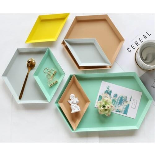 Colorful Metal Storage Trays Chic Geometric Combo Organizer Plate Desktop Decor Jewelry Display Trays Tea Set Dessert Plates