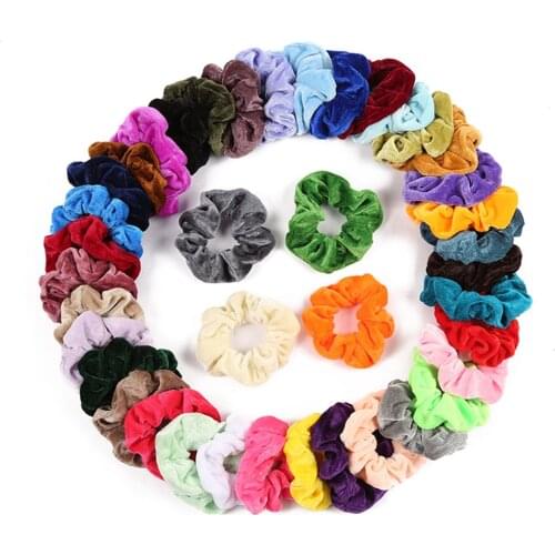 40 Colors Vintage Hair Scrunchie Pack Stretchy Velvet Scrunchies Women Elastic Hair Bands Girl Headwear Plain Rubber Hair Ties