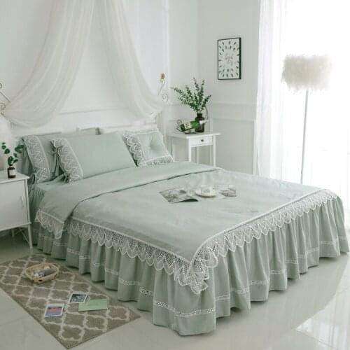Luxury Ruffle Lace Duver cover Bedskirt White Pink 100%Cotton Bedding Set 4/6 PC King Queen Twin size Bed sheet set Pillow shams