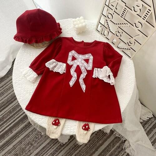 Christmas Baby Girls Clothes New Year Infant Rompers Dress For 1st Birthday Newborn Baby Clothes Long Sleeve Jumpsuit Bow Lace