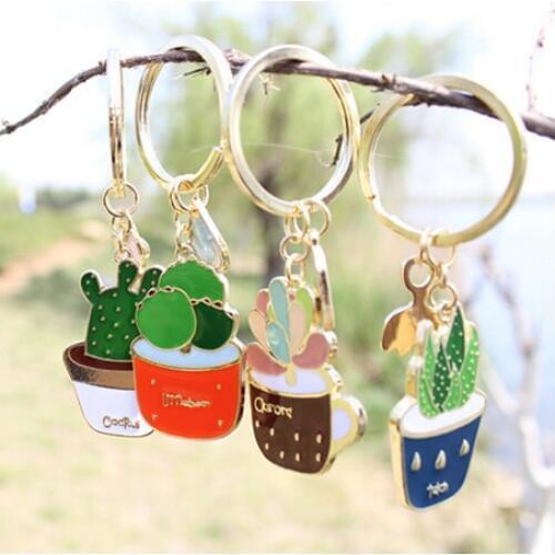 Timlee X172 Free shipping Cute Succulent Potted Aloe Vera Alloy Key Chains,Fashion Jewelry Wholesale