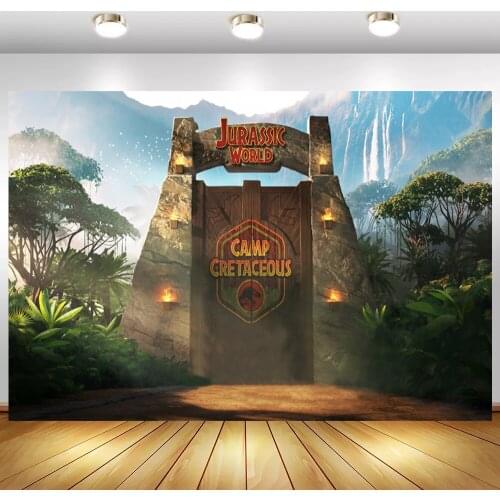 Jurassic World Forest Mountain Scene Photo Background Dinosaur Camp Kids Birthday Theme Party Backdrops Photography Vinyl Poster