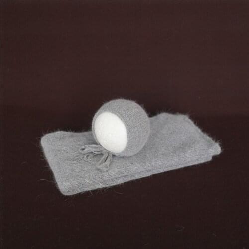 Vintage Angora Bonnet Wrap Set Newborn Photography Props Fluffy Baby Stretch Wrap Hand knitted Teddy Bear Hat Props