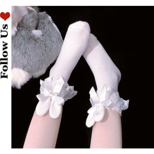 Japanese Lolita Girl Rabbit Ears Ruffle Socks 2021 Summer Women Bowknot Cotton Pile Socks for Sexy Designer Luxury G irl Socks
