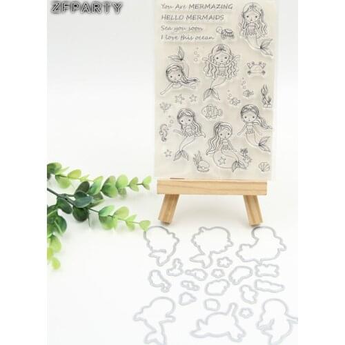 ZFPARTY Lovely Mermaid Metal Cutting Dies or Transparent Clear Stamp for DIY Scrapbooking/photo album Decorative Card making