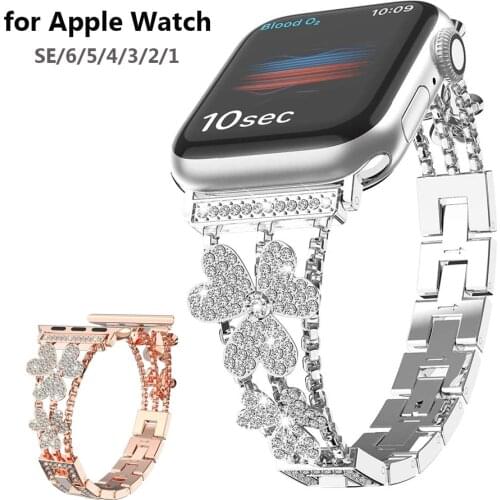 Woman Bands for Apple Watch 3 38mm 42mm Bracelet Diamond Bling Stainless Steel Metal Wristband Strap for iWatch SE 6 40mm 44mm