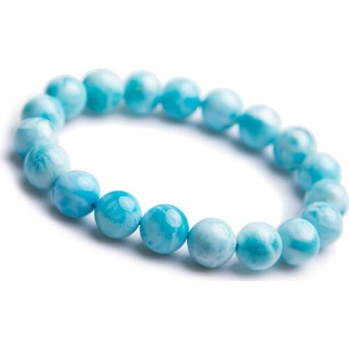 10mm Genuine Natural Blue Larimar Gemstone Crystal Stretch Bracelet Women Female Water Pattern Round Bead Natural Stone Bracelet