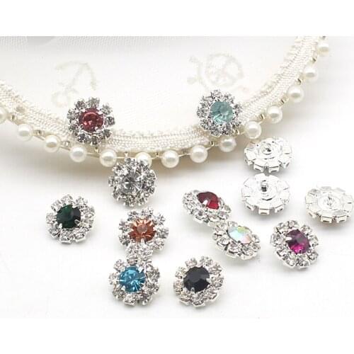 10Pcs 15MM Round Rhinestone Resin with Buckle Handmade Sewing DIY Buttons for Clothing Wedding Party Bow Decortion Accessories