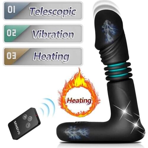 12 Speeds Vibrating Anus Massager Heating Telescopic Butt Dildo Vagina Prostate G Spot Stimulate Sex Toy Anal Plug For Women Men