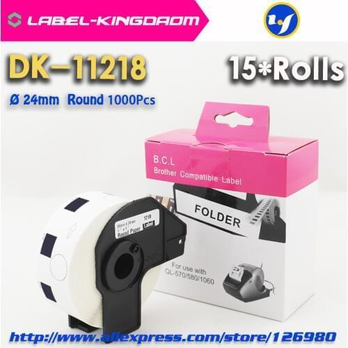 15 Rolls Generic DK-11218 Label Compatible for Brother Label Printer Diameter 24mm Round All Come With Plastic Holder