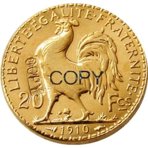 1910 France 20 Franc Rooster Gold Plated Copy Coin