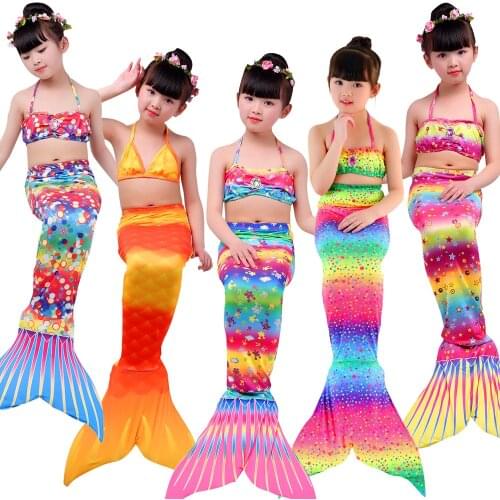 2021 Children Mermaid Tails for Swimming Little Mermaid Girls Swimsuit Bikini Set Bathing Suit Party Halloween Cosplay Costumes