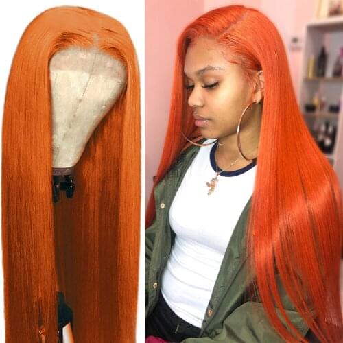 30 32 inch Straight Ginger Orange Lace Human Hair Wigs Remy Brazilian Glueless Highlight Wig Lace Front Human Hair Wig for Women