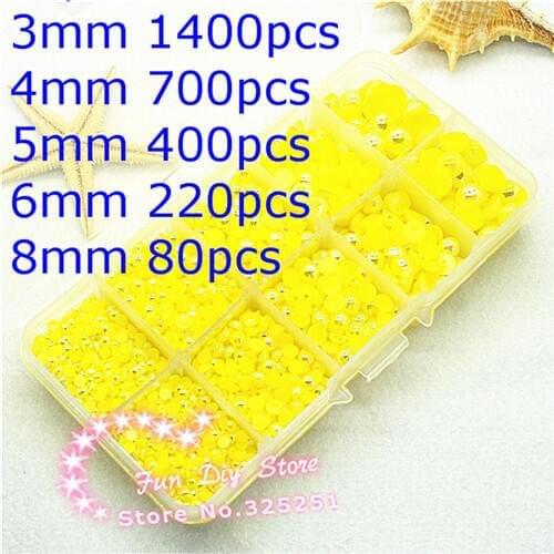 AB lemon yellow flat back pearl 3-8mm 2800pcs ABS half pearl