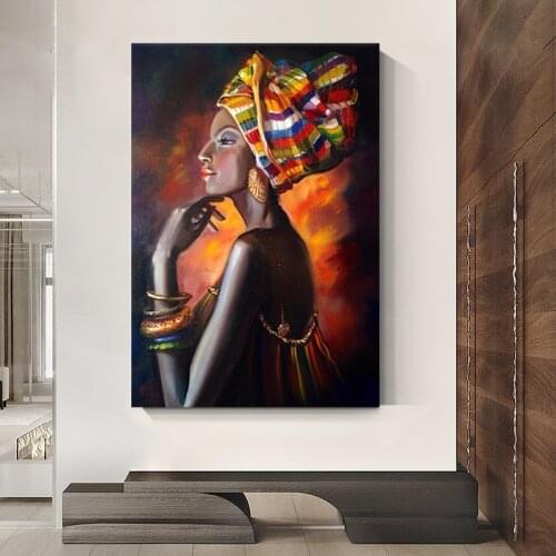 Black Woman With Headscarf Canvas Oil Painting Abstract African Women Posters Prints Wall Pictures for Living Room Home Decor