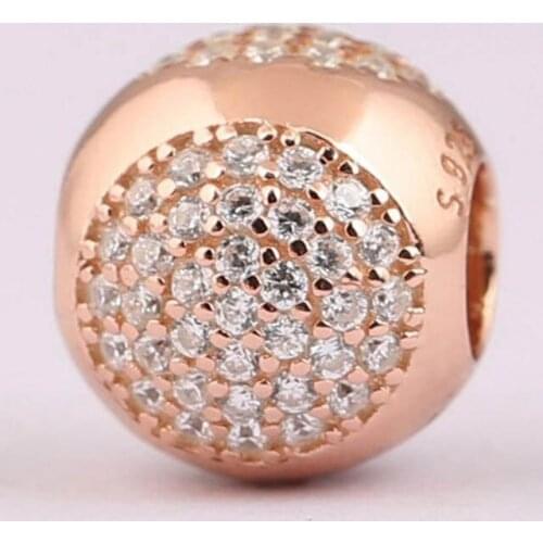 Authentic S925 Silver Bead DIY Jewelry Dazzling Droplet Charm fit Lady Bracelet Bangle Rose & Clear CZ Girl Gift