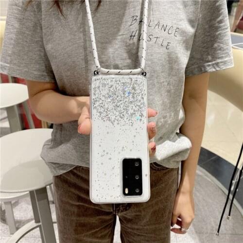 Glitter Lanyard Case For Huawei P30 Pro P20 P40 P10 Lite Y5 Y6 Y7 P Smart 2019 2021 Mate Honor 8X 8A 9A 10i 20i 20 10 Lite Cover