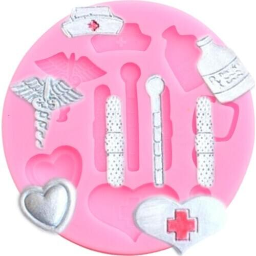 Hospital Medical Supplies Thermometer Nurse Cap Silicone Molds Fondant Cake Decorating Tools Candy Clay Chocolate Gumpaste Mold