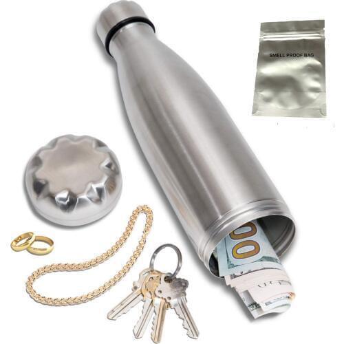 Diversion Water Bottle Can Safe Stainless Steel Tumbler Safe with a Food Grade Smell Proof Bag Bottom Unscrews to Store