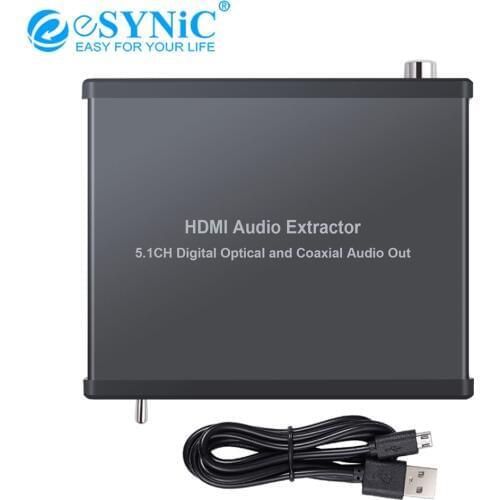 ESYNiC Digital Audio Extractor HDMI-Compatible To Optical Toslink SPDIF Coaxial Converter HDMI-Compatible Audio Splitter Adapter