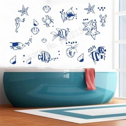 Room Decoration Marine Aniaml Wall Sticker Starfish Bathroom Poster Vinyl Art Removeable Mural Beauty Shower Ornament LY539