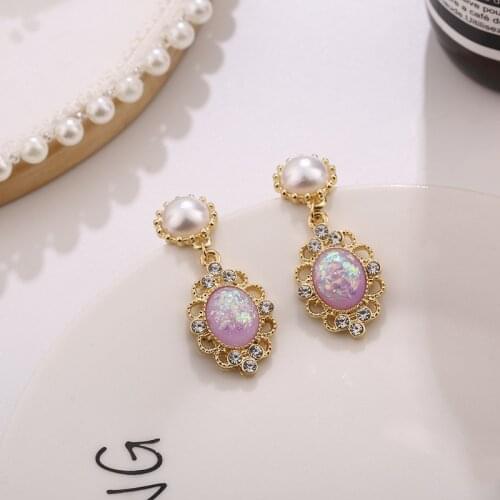 The baroque long eardrop sweet temperament bright pearl earrings set auger eardrop girl ear clip