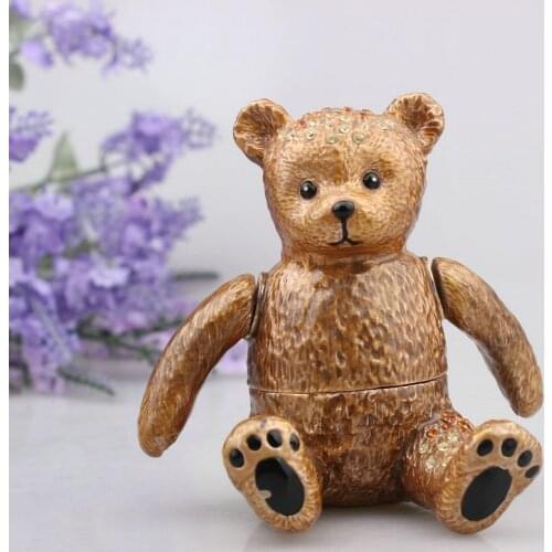 Crystal Bear Trinket Jewelry Box Collectible Cute Bear Pill Trinket Box