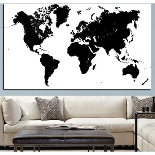 Modern Abstract Black and White World Map Canvas Painting Posters and Prints Quadros Wall Art Picture for Living Room Cuadros