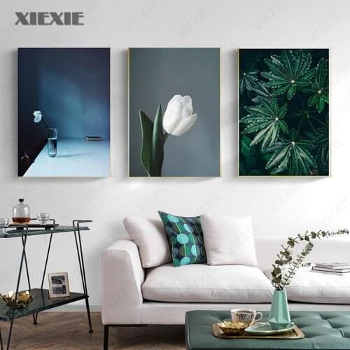 Green Plants Poster White Tulip Canvas Painting Nordic Posters and Prints Wall Art Flower Pictures Living Room Office Decor