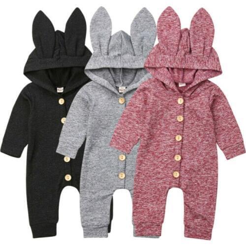 Newborn Baby Girl Boy 0-24M 3D Ears Hooded Romper Jumpsuit Outfits Clothes