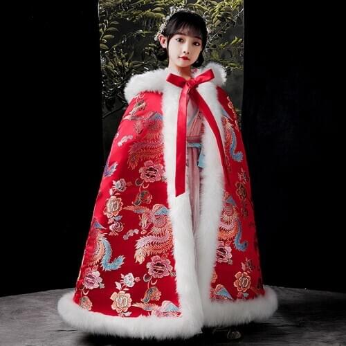 Red Fashion Winter Girls Formal Wedding Party Flower Girl Faux Fur Wraps Coat Printed Shawl Fall Winter Jackets