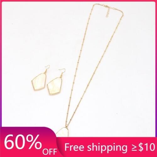 Fashion Irregular Faux Shell Pendant Necklace & Matched ACC Long Chain Sweater Necklace Geometric Body Jewelry