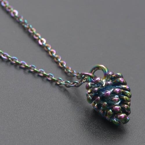 Fashion Pine Cones Necklace For Women Men Accessories Leaf Charm Pendant Tree Of Life Necklaces Rainbow Color Girl Jewelry Gift