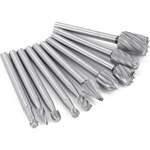New 10pcs HSS Tungsten Carbide Rotary Cutting Burr Set Grinder Bit 1/8 inch (3mm) Shank Woodworking Carving Tools