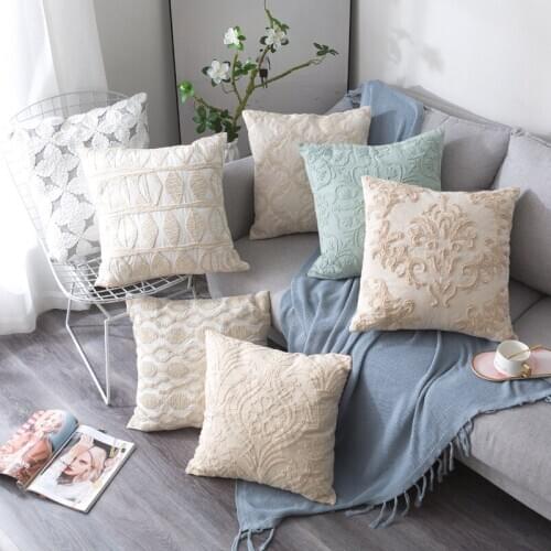 Beige Rope Thread Embroidery Cushion Cover Home Decoration Linen Cotton Boho Style Midlle East Arabic Pillow Cover 50x50cm T465