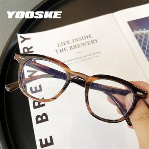 YOOSKE Classic Round Glasses Frames Men Anti Blue Light Optical Frame Computer Eyeglasses for Women Wood Grain Color Eyewear
