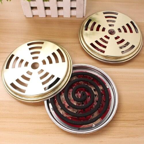 Frame Safe Metal Round Rack Plate Portable Spiral with Cover Mosquito Coil Holder Tray Incense Insect Repellent
