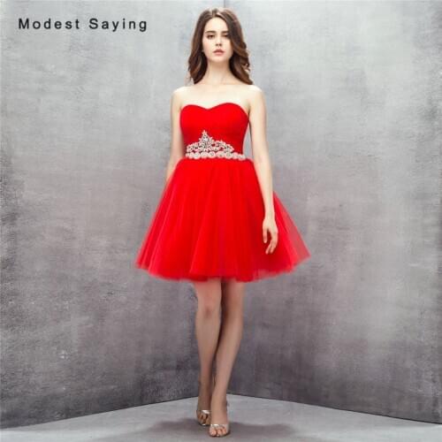 Sexy Red Ball Gown Sweetheart Mini Pleat Beaded Cocktail Dresses 2017 with Rhinestone Formal Short Prom Gowns vestidos de coctel