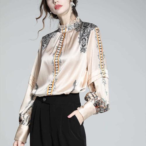 Withered England Style Office Lady Multicolor Fashion Silk Casual Blouse Women Blusas Mujer De Moda 2021 Long Sleeve Shirt Tops