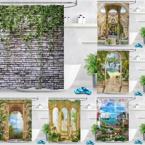 Green Ivy and Old Stone of Wall Shower Curtain Nature Bathroom Extra Long Waterproof Washable Polyester Fabric for Bathtub Decor