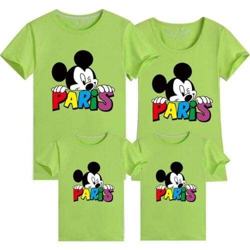 Tees Women T Shirt Mickey Mouse Print T-shirt Casual Color Short Sleeve Baby Girls Tops Summer Brand Family Matching Clothes