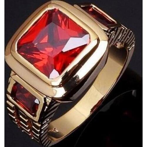 Womens Rings Gold Color Jewelry Ring With Red Cut Royal Red Green Purple Black Zircon Ring Wedding Engagement Proposal Gifts