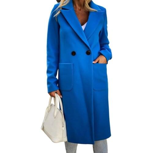 Women Autumn Winter Lapel Collar Buttons Pockets Long Coat Warm Jacket Overcoat Women Pockets Long Coat Plus Size Jacket