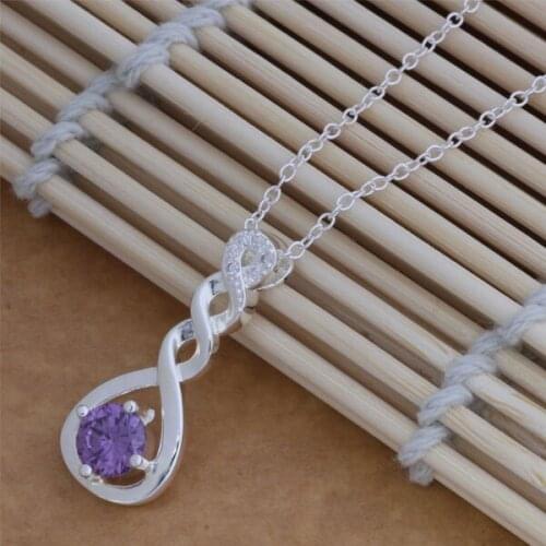AN059 Hot sterling Necklace fashion jewelry pendant heart inlaid purple stone /gelaovsa aizajaga silver color