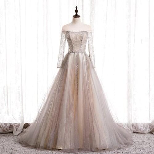 Long Sleeve Evening Dress 2021 New Formal Evening Gown With Full Sleeve Elegant A-line Vintage Robe De Soiree Customize