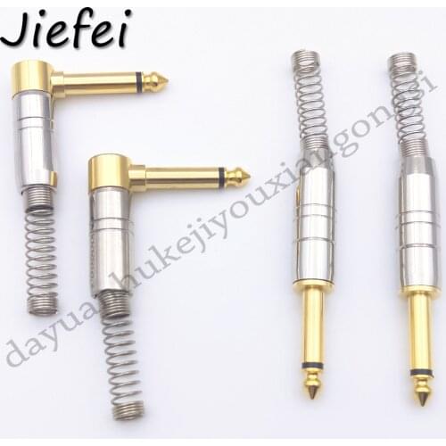 10-50Pcs 1/4 6.35mm Right angle / Straight connector mono audio jack plug Professional plug King protection device with spring