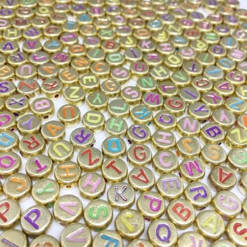 100pcs/bag Gold Colorful Letter Beads Mixed 4*7mm Oblate Spacer Loose Beads For Bracelet Jewelry Making Accessories