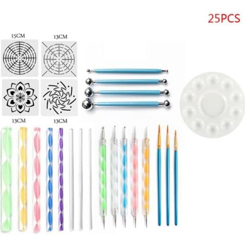 25pcs/set Mandala Dotting Tools for Painting Rock Stone Pen Paint Stencil Brush K3KB