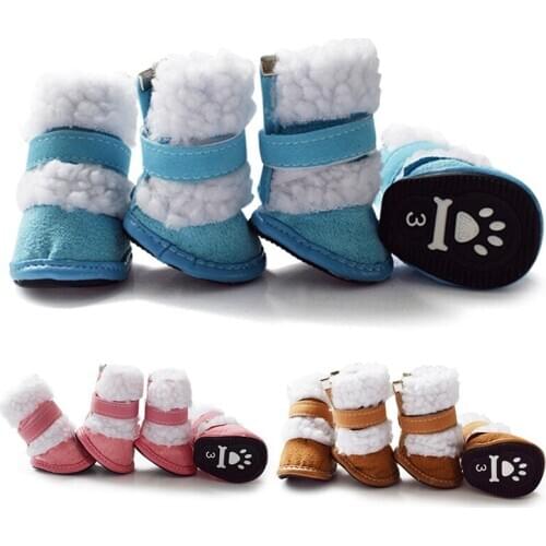 4pcs Winter Dog Shoes Pet Small Dog Warm Cashmere Snow Boots Winter Snow Booties Footwear For Small Cats Dogs